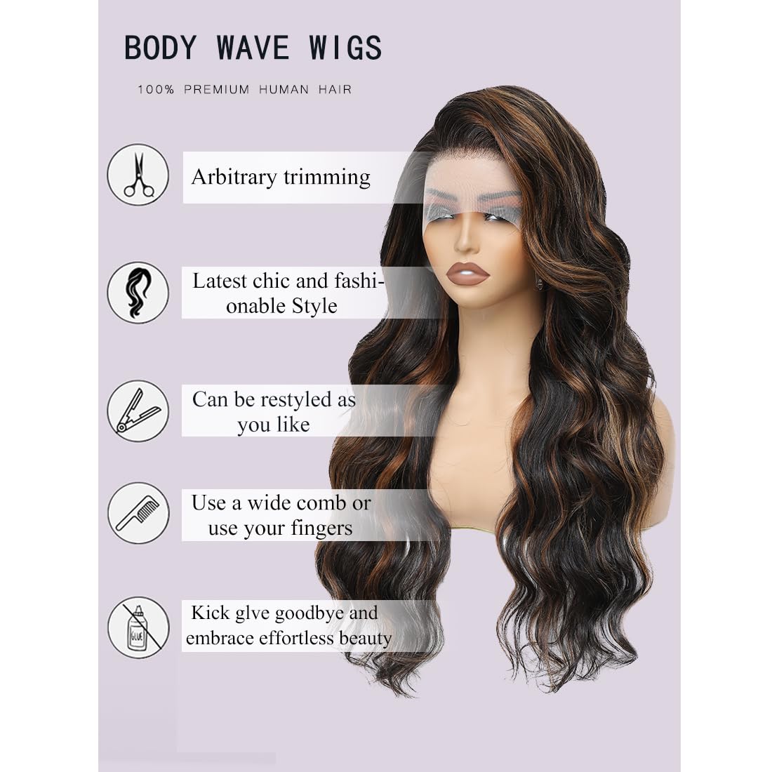 Highlight Ombre 28 Inch Body Wave Lace Front Wig Human Hair 13x4 Pre Plucked 180 Density - Image 6