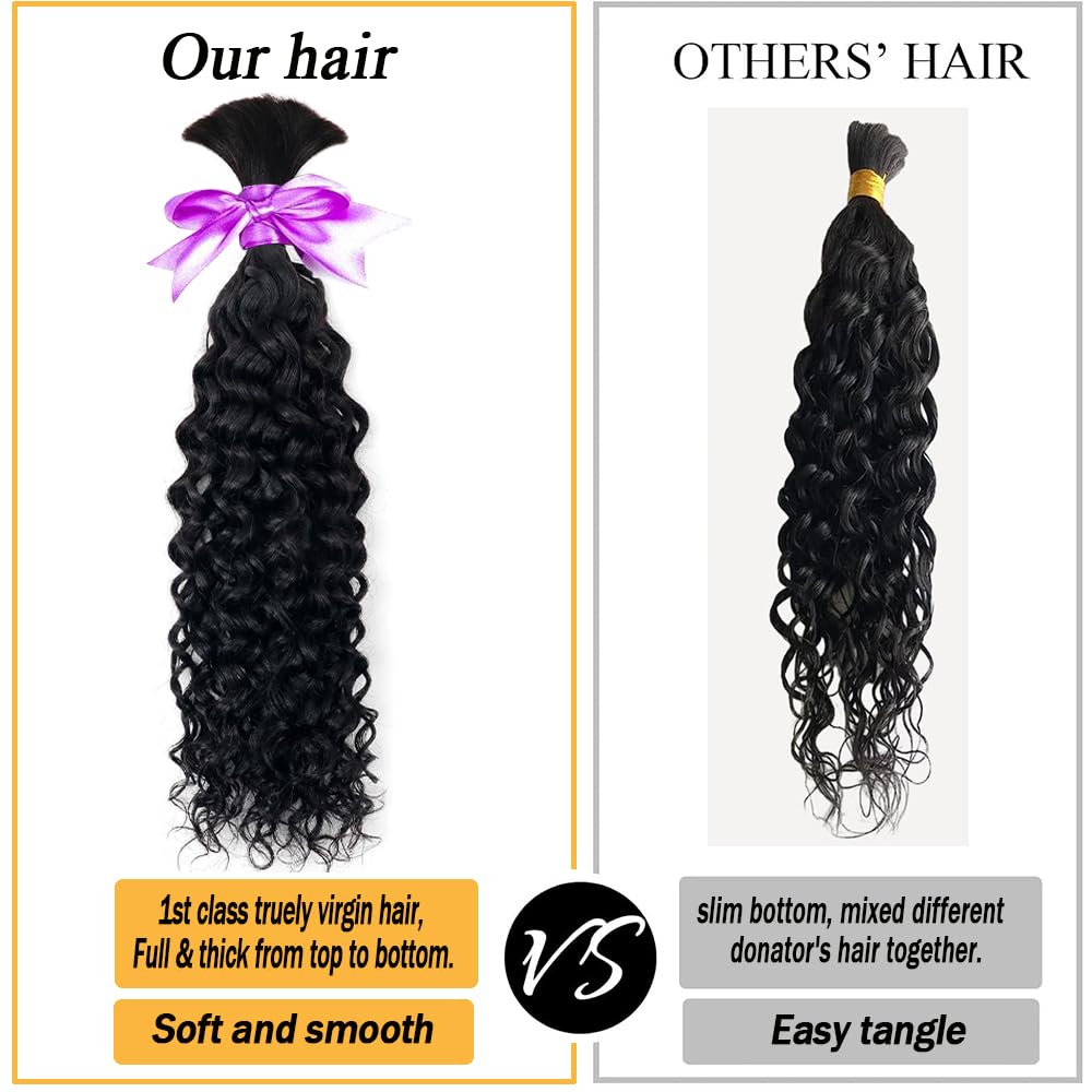Human Braiding Hair Bulk Curly Bundles for Knotless Braids 100g Natural Color 2 Bundles - Image 5