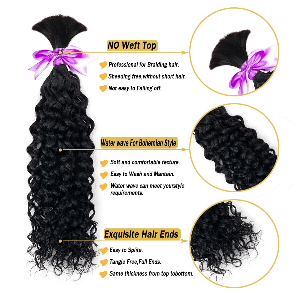 Human Braiding Hair Bulk Curly Bundles for Knotless Braids 100g Natural Color 2 Bundles - Image 2