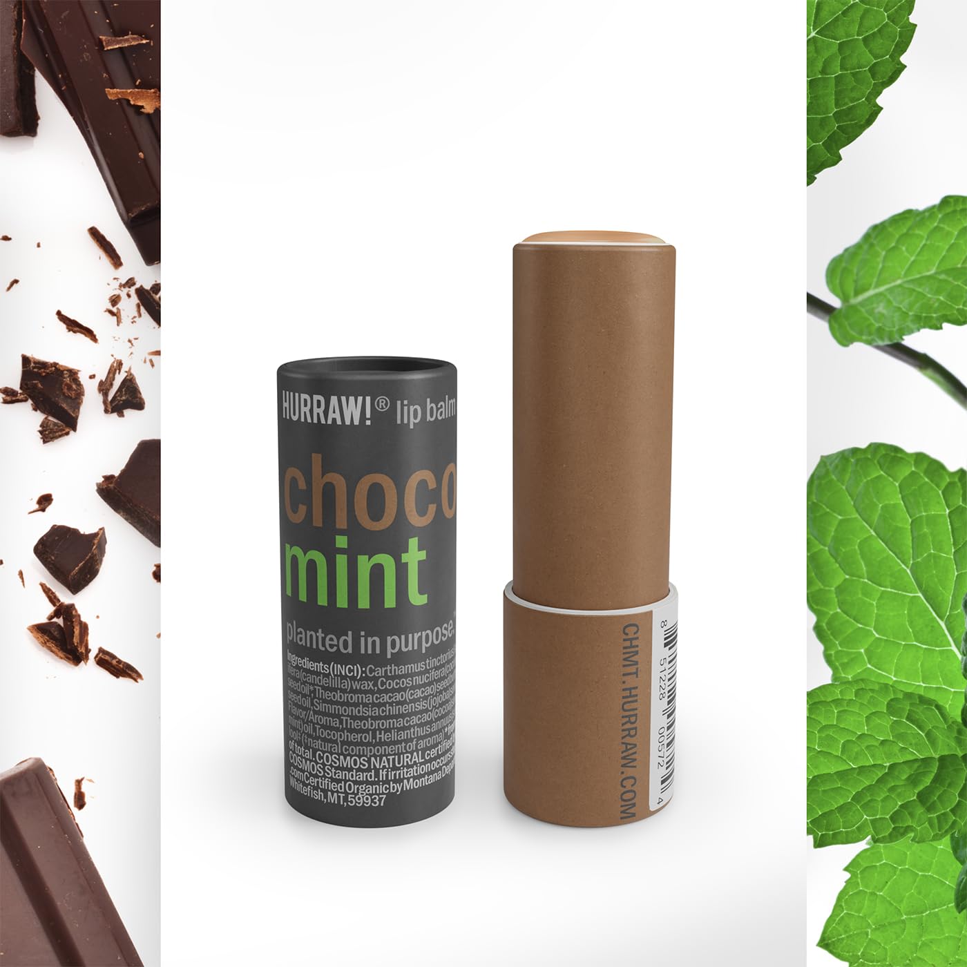 Hurraw Organic Vegan Chocolate Mint Lip Balm Cardboard Tube 0.15 oz - Image 5