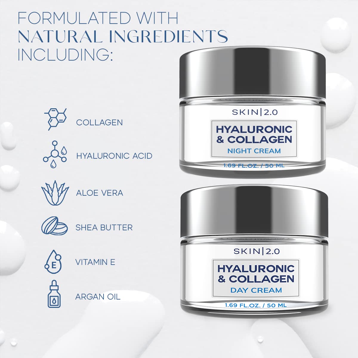 Hyaluronic Acid Collagen Face Moisturizer 1.69 Oz Day Night 2 Pack All Skin Types - Image 4