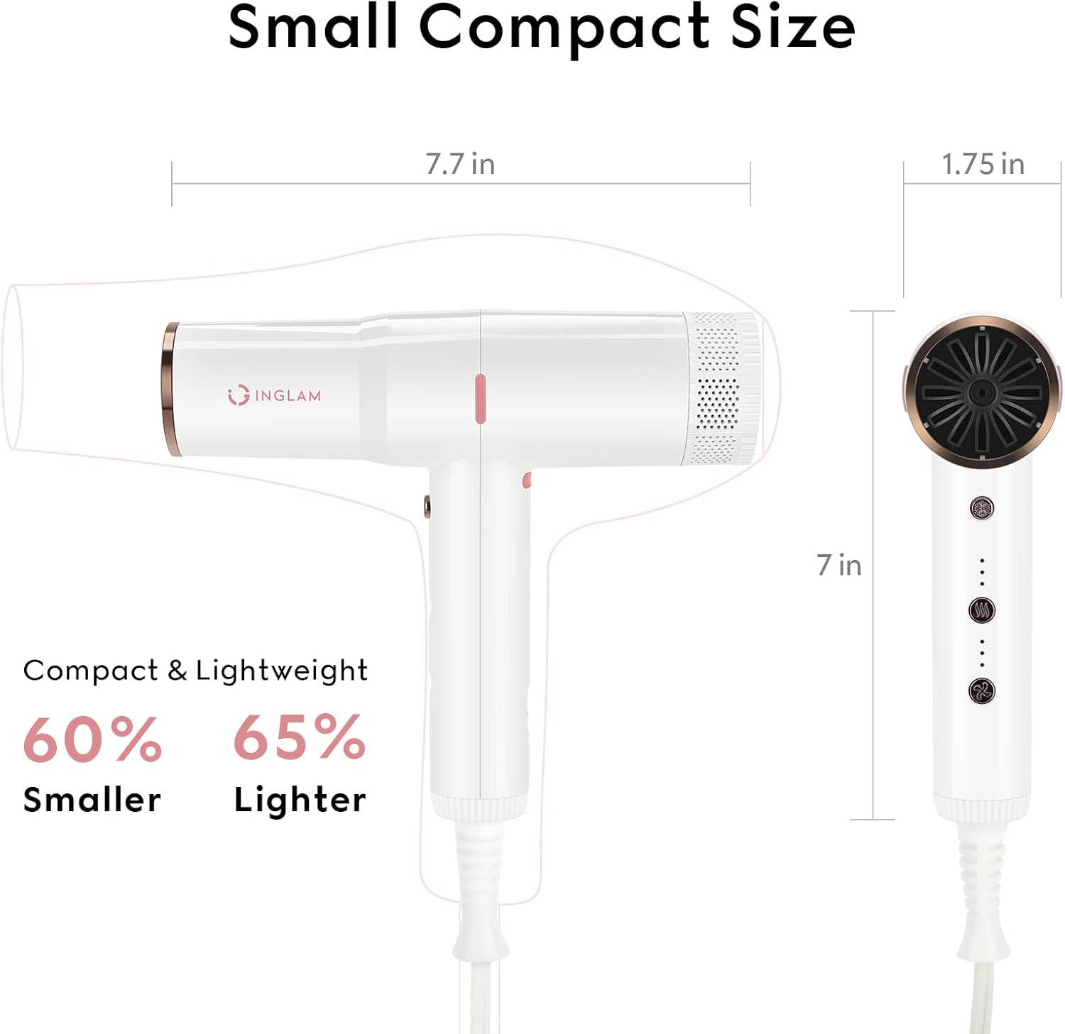 IG INGLAM Professional Ionic Lightweight Hair Dryer 110,000 RPM with 3 Heat Speed Settings - Image 5