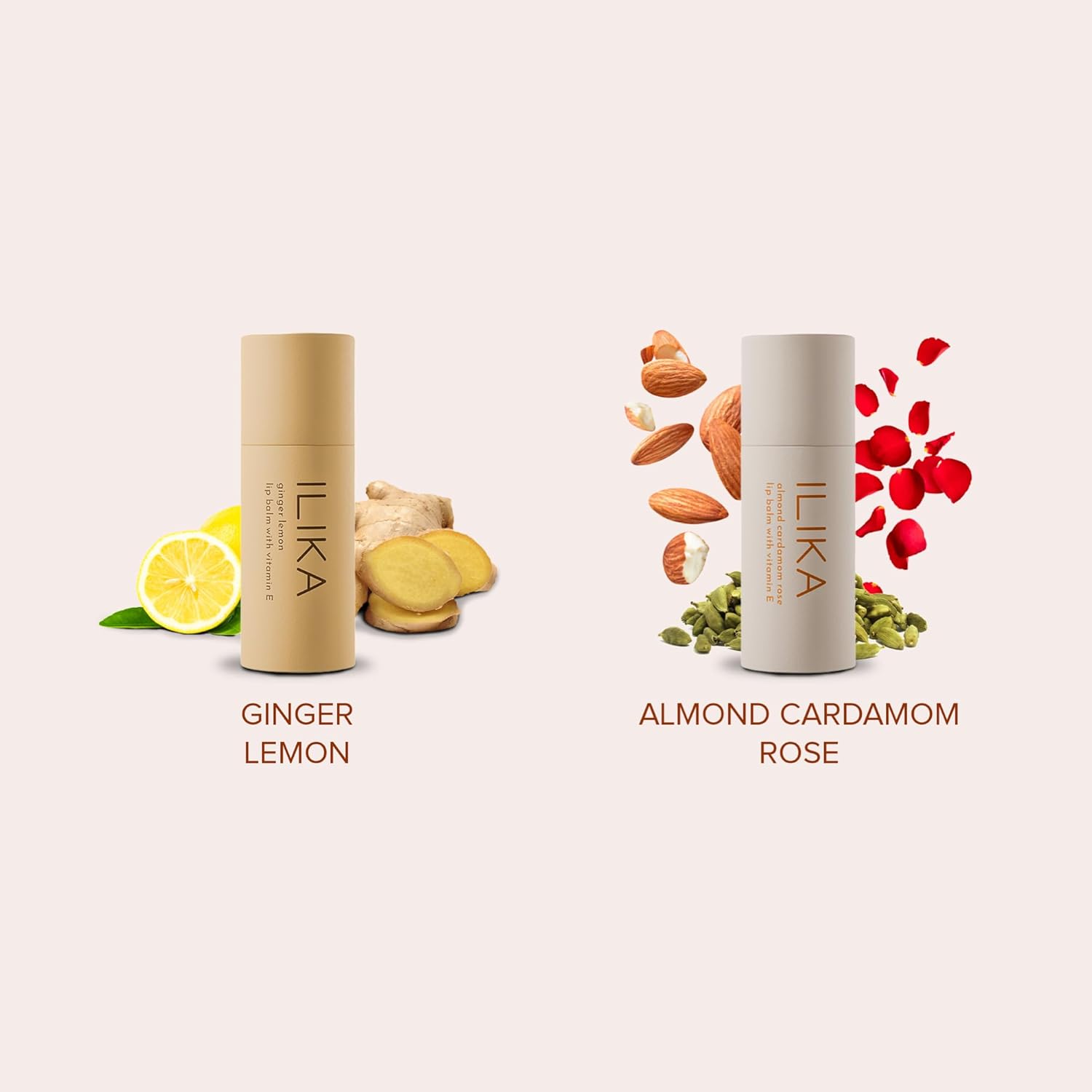 ILIKA Organic Lip Balm 2 Pack, Vegan, Plastic-Free, Ginger Lemon & Almond Cardamom Rose - Image 3