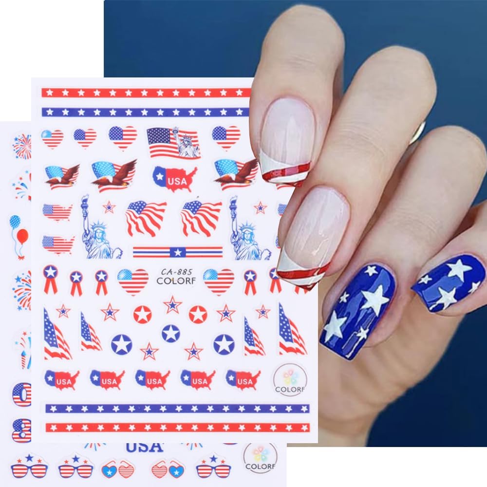 Patriotic Eagle Fireworks Nail Art Stickers - 8 Sheets, Self-Adhesive Design - Image 7