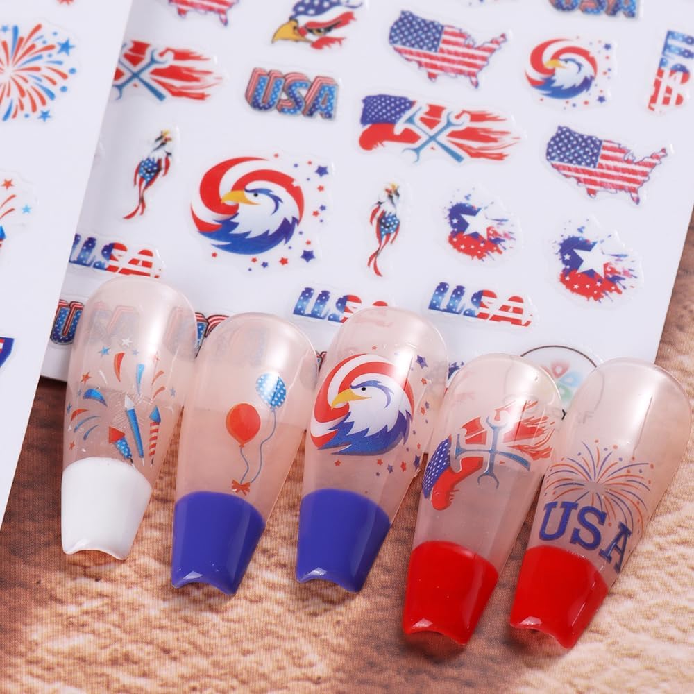 Patriotic Eagle Fireworks Nail Art Stickers - 8 Sheets, Self-Adhesive Design - Image 3