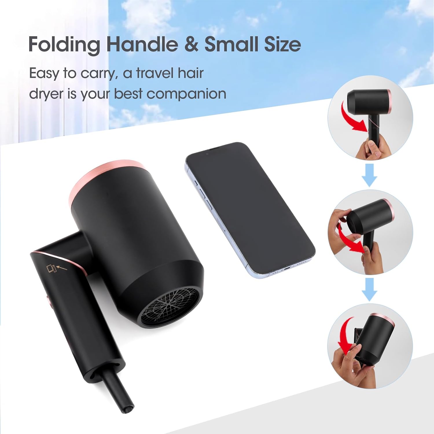 Ionic 1800W 2-in-1 Foldable Hair Dryer Brush Set with Diffuser and Nozzle - Image 7