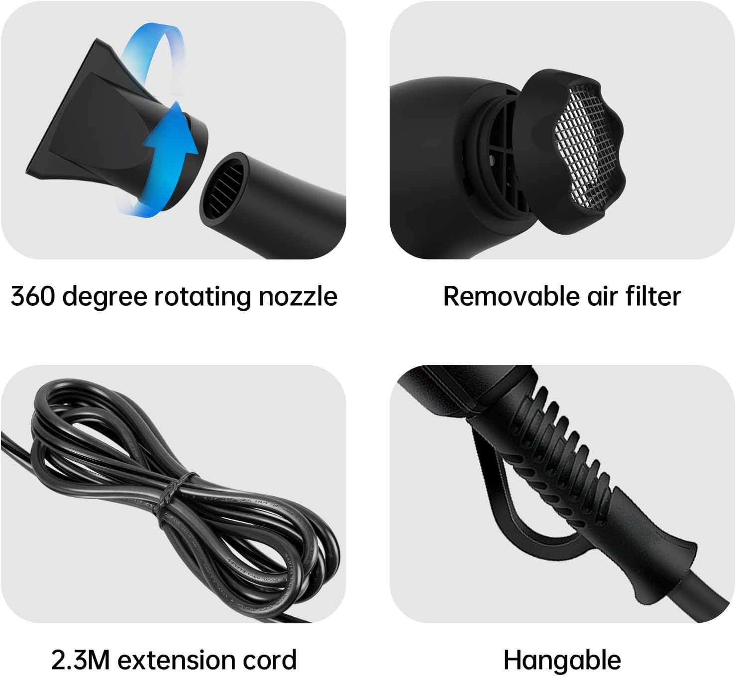 CONFU Professional Ionic Hair Dryer with Diffuser, AC Motor, Fast Drying Low Noise for Men Women - Image 4