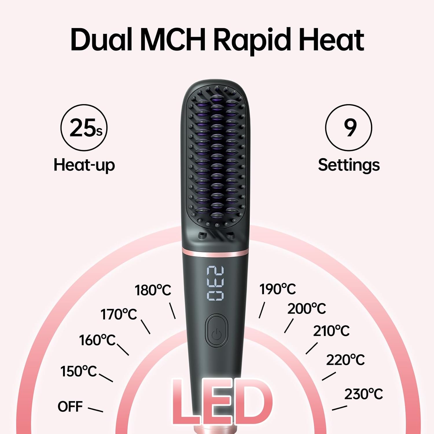Ionic Hair Straightening Brush 450 Million Negative Ions 25s Fast Heat 9 Temp Settings Dual Voltage Anti-Scald Black - Image 4