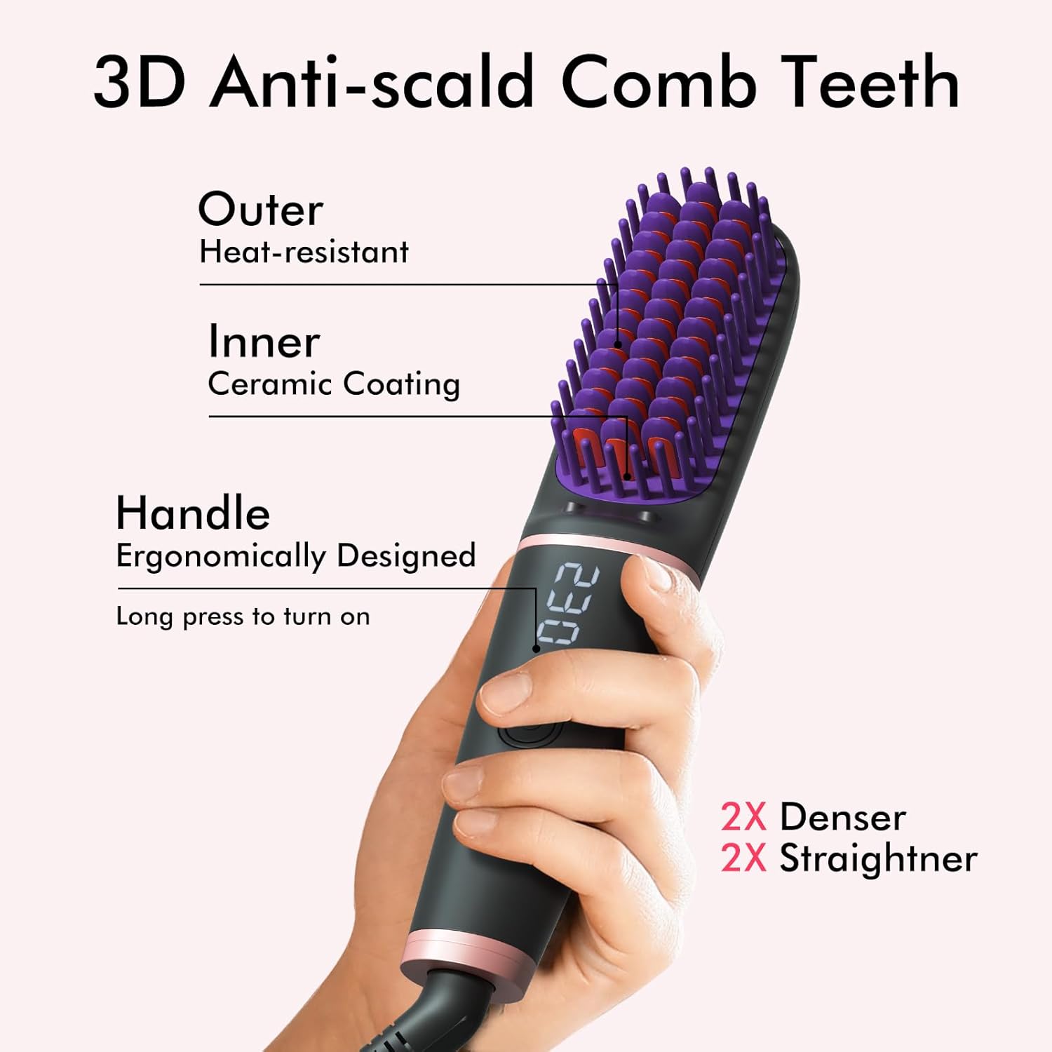 Ionic Hair Straightening Brush 450 Million Negative Ions 25s Fast Heat 9 Temp Settings Dual Voltage Anti-Scald Black - Image 5