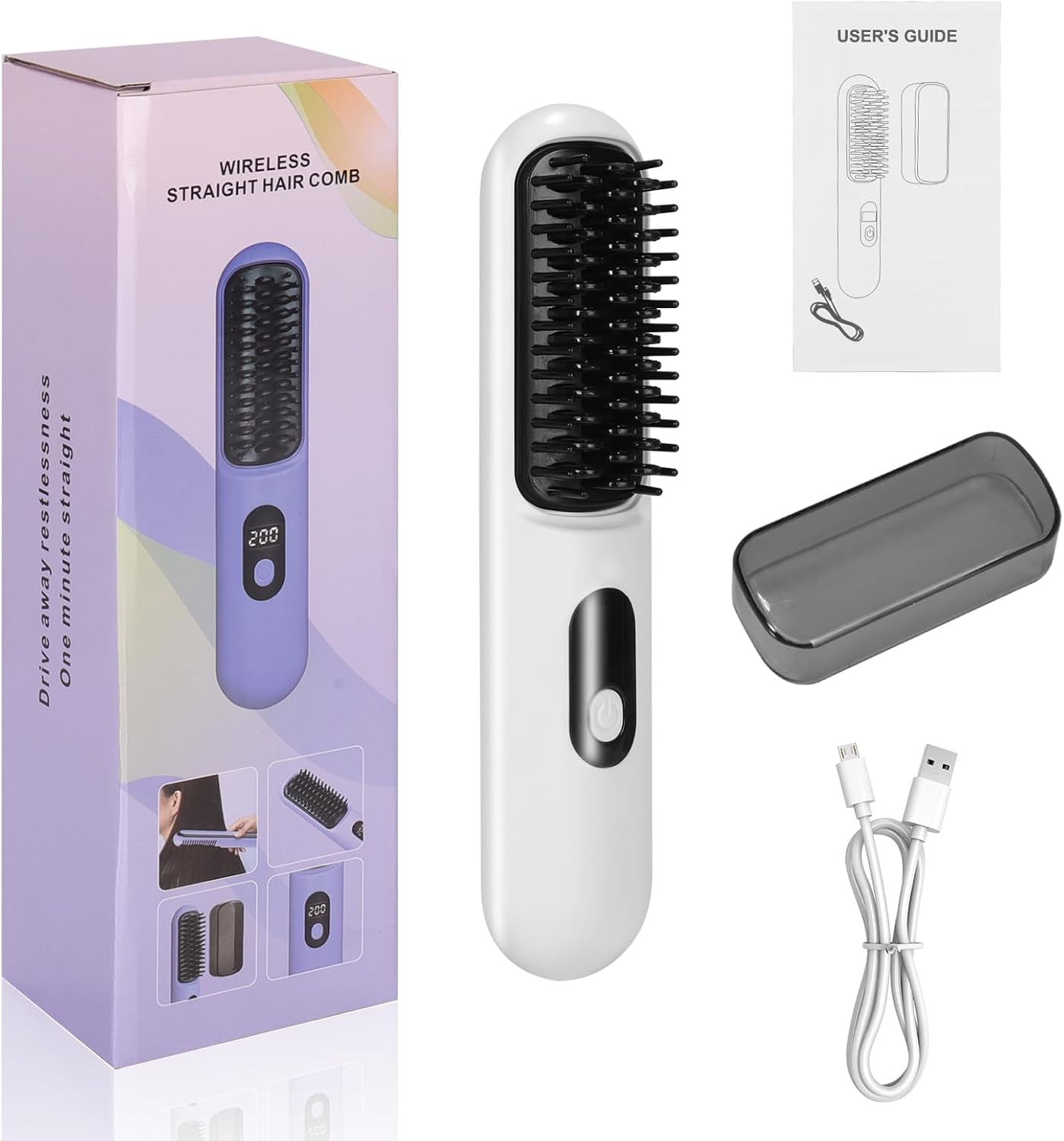 JIAN YA NA Mini Portable Cordless Hair Straightener Brush, USB Rechargeable, 1.69 Inch Width, White - Image 6