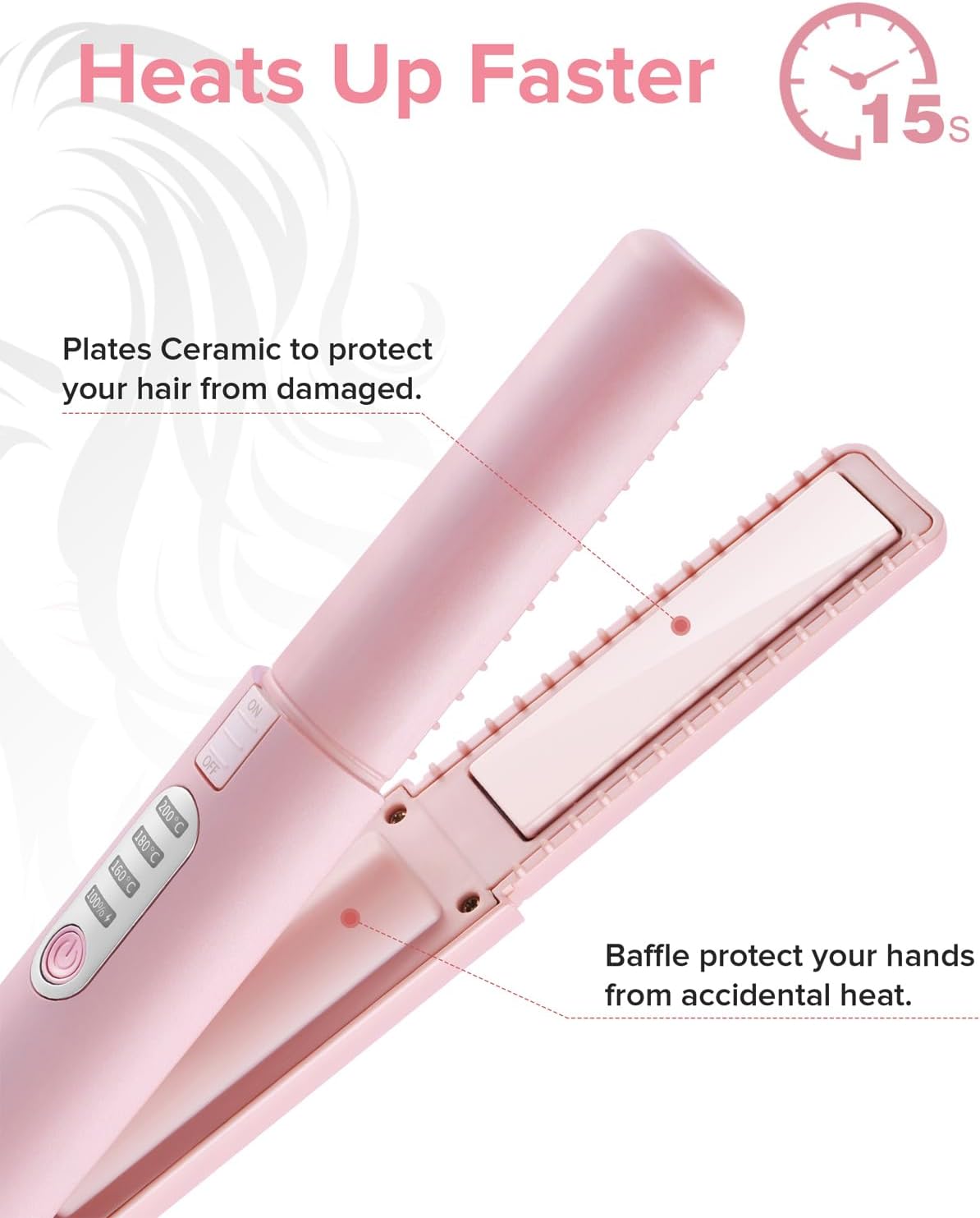 JMFONE Portable Cordless Mini Hair Straightener 3 Temp USB-C Rechargeable Quick Styling - Image 5