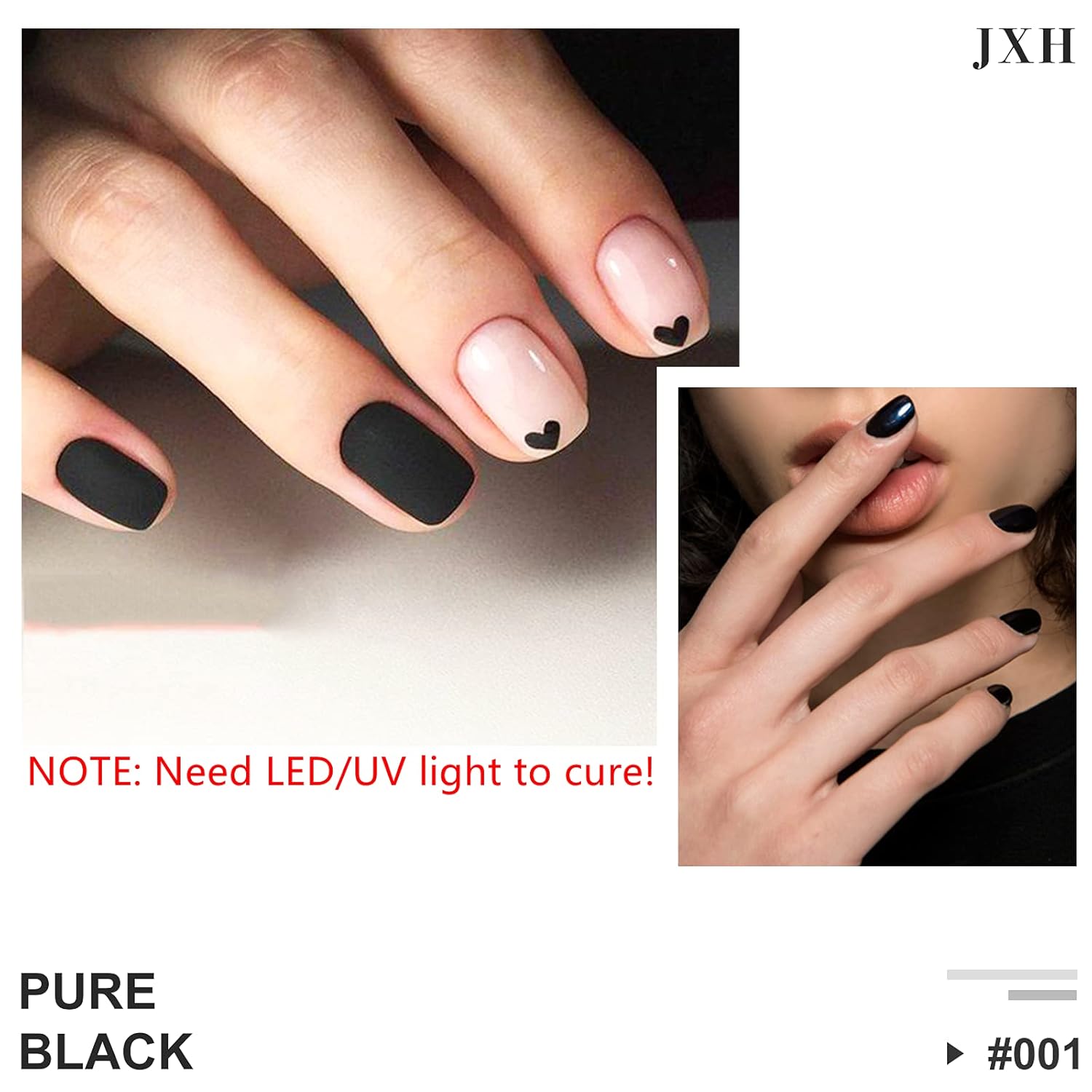 JXH 15ml Pure Black Soak Off Gel Nail Polish for Salon and DIY Use - Image 3