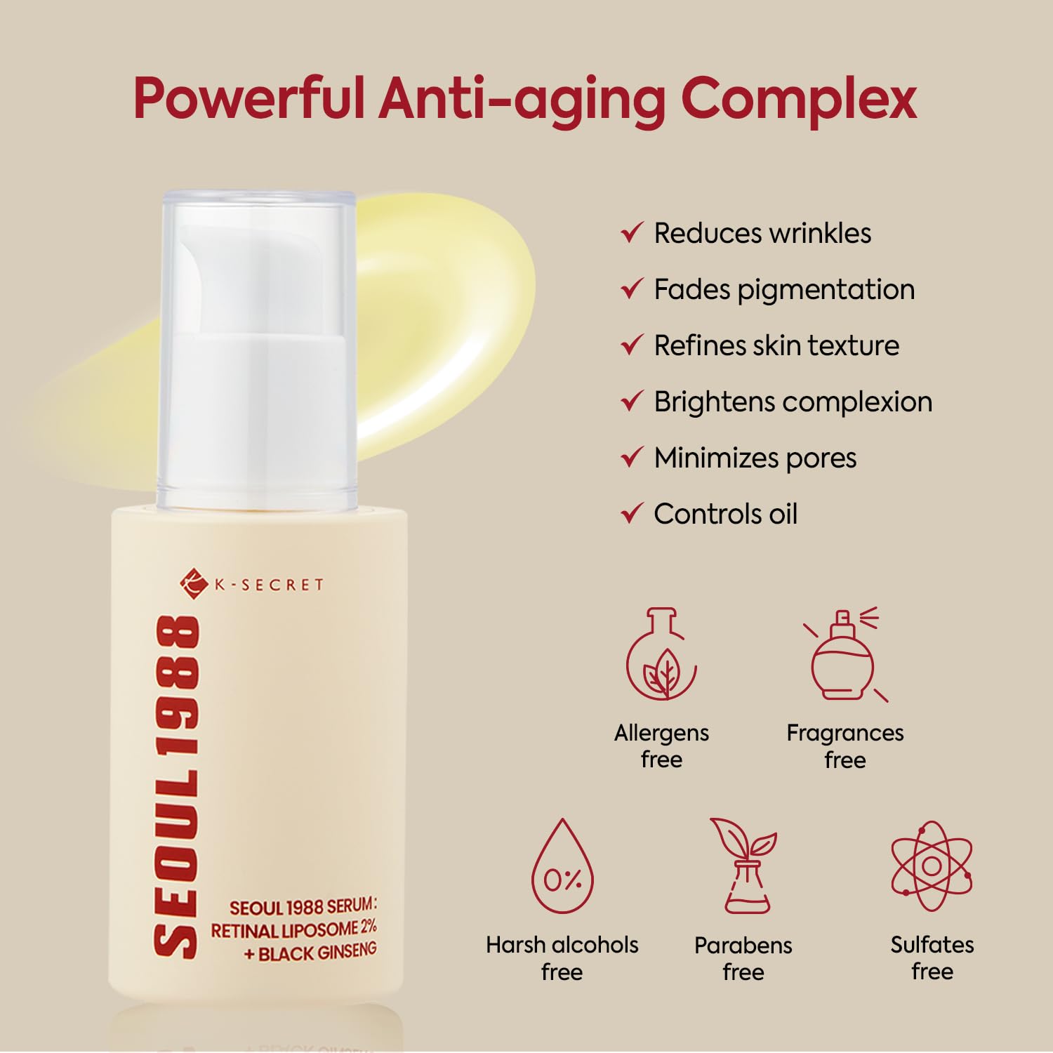 K-SECRET SEOUL 1988 30mL Anti-Aging Retinal Serum with 2% Retinal, Ginseng, Niacinamide, and Peptides - Image 5