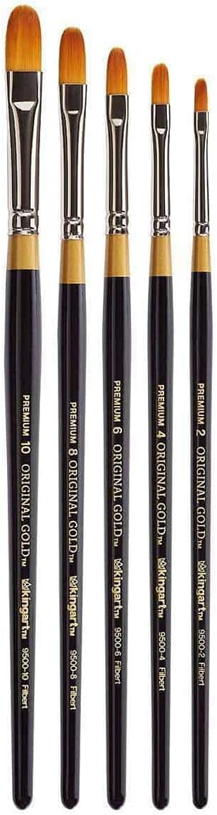 KINGART B-011 Premium 5 Piece Filbert Artist Brush Set Synthetic Taklon Short Handle 5 Sizes - Image 2