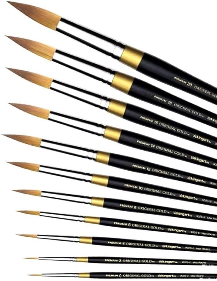 KINGART B-028 11 Piece Artist Brush Set, Ultra Round, Synthetic Taklon Hair, Short Handle, Sizes 0-20 - Image 2
