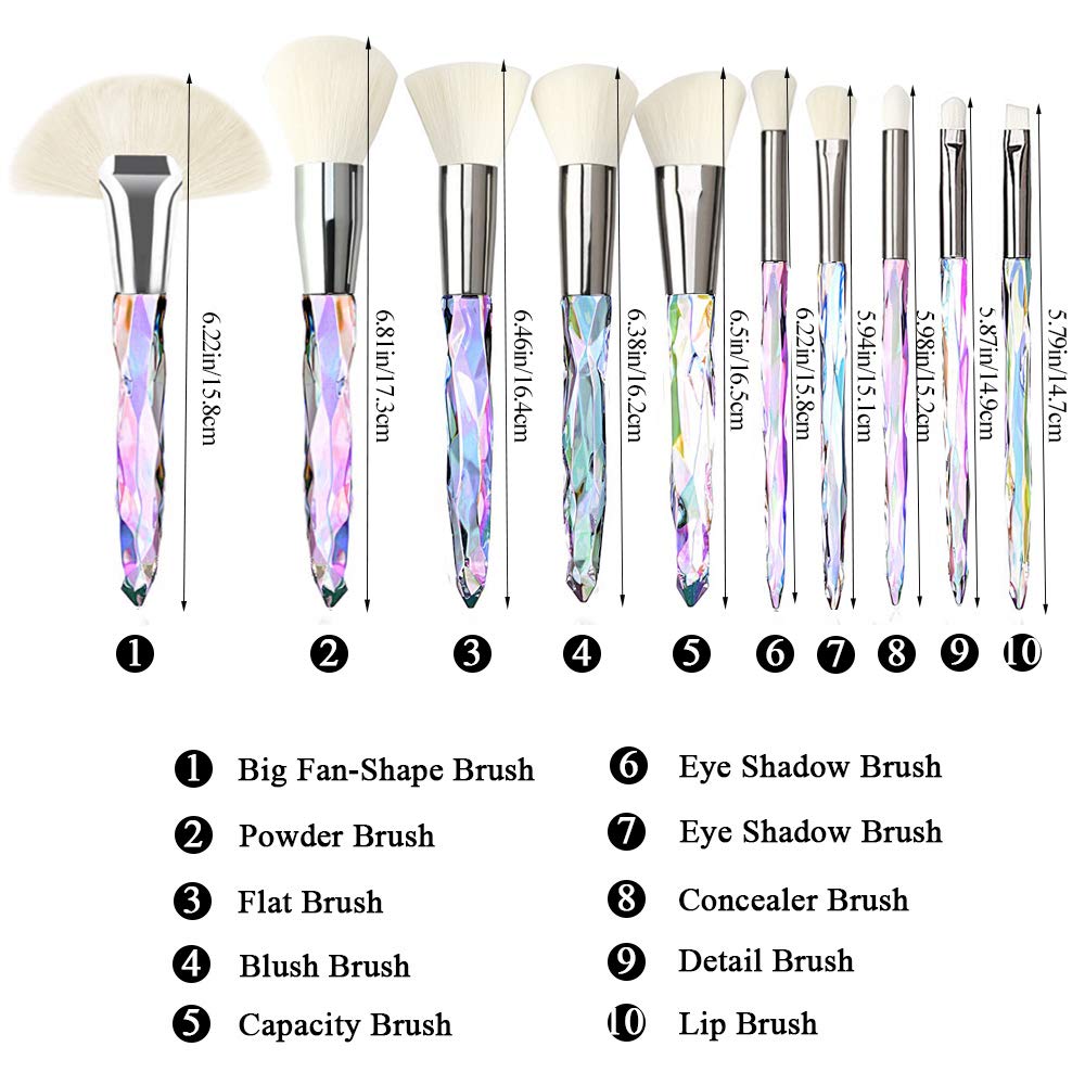 Kingtree 10-Piece Crystal Makeup Brush Set, Soft Synthetic Bristles for Foundation and Eyeshadow - Image 5