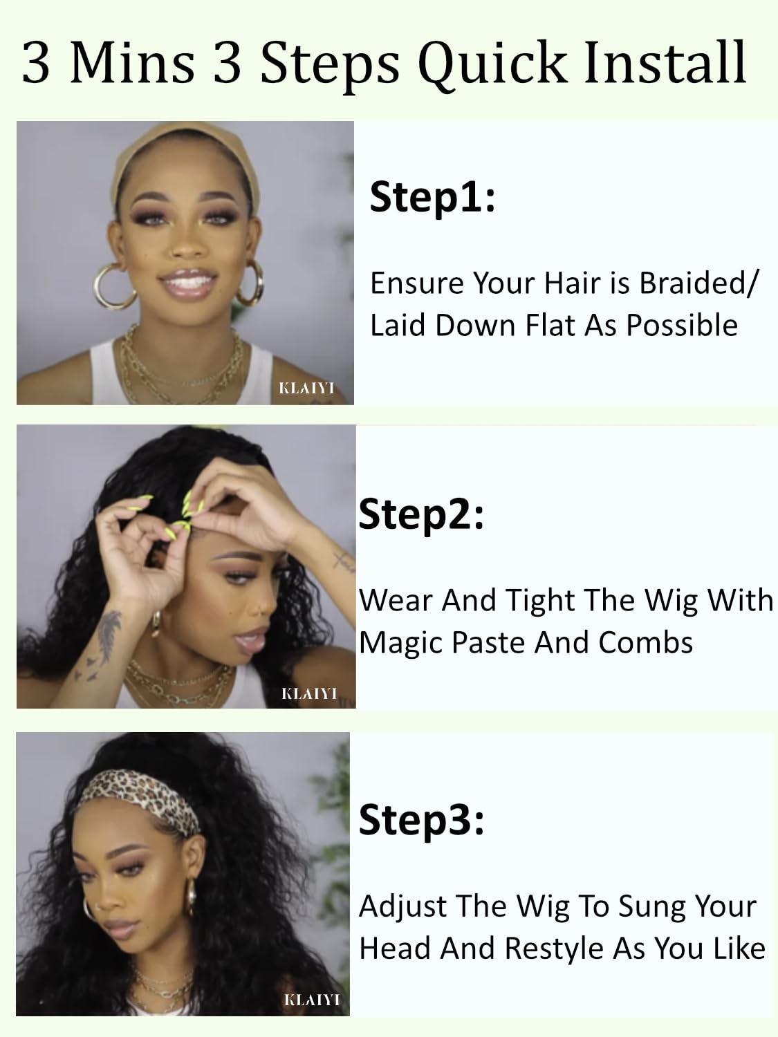 KLAIYI 20-Inch Afro Kinky Curly Human Hair Glueless 3/4 Half Wig - Image 6