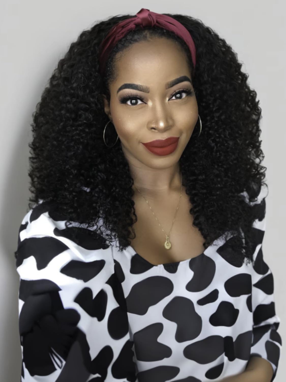 KLAIYI 20-Inch Afro Kinky Curly Human Hair Glueless 3/4 Half Wig - Image 9