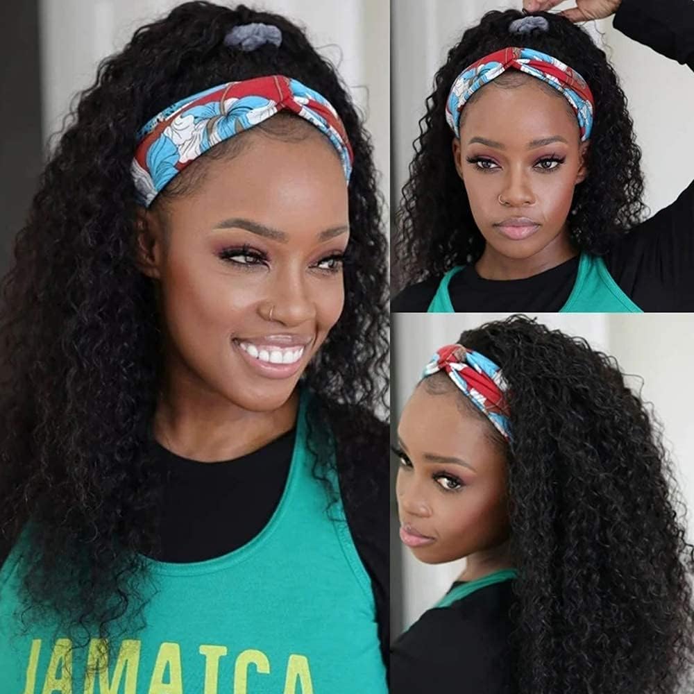 KLAIYI 24-Inch Water Wave Curly Human Hair Headband Wig 180% Density for Black Women - Image 3