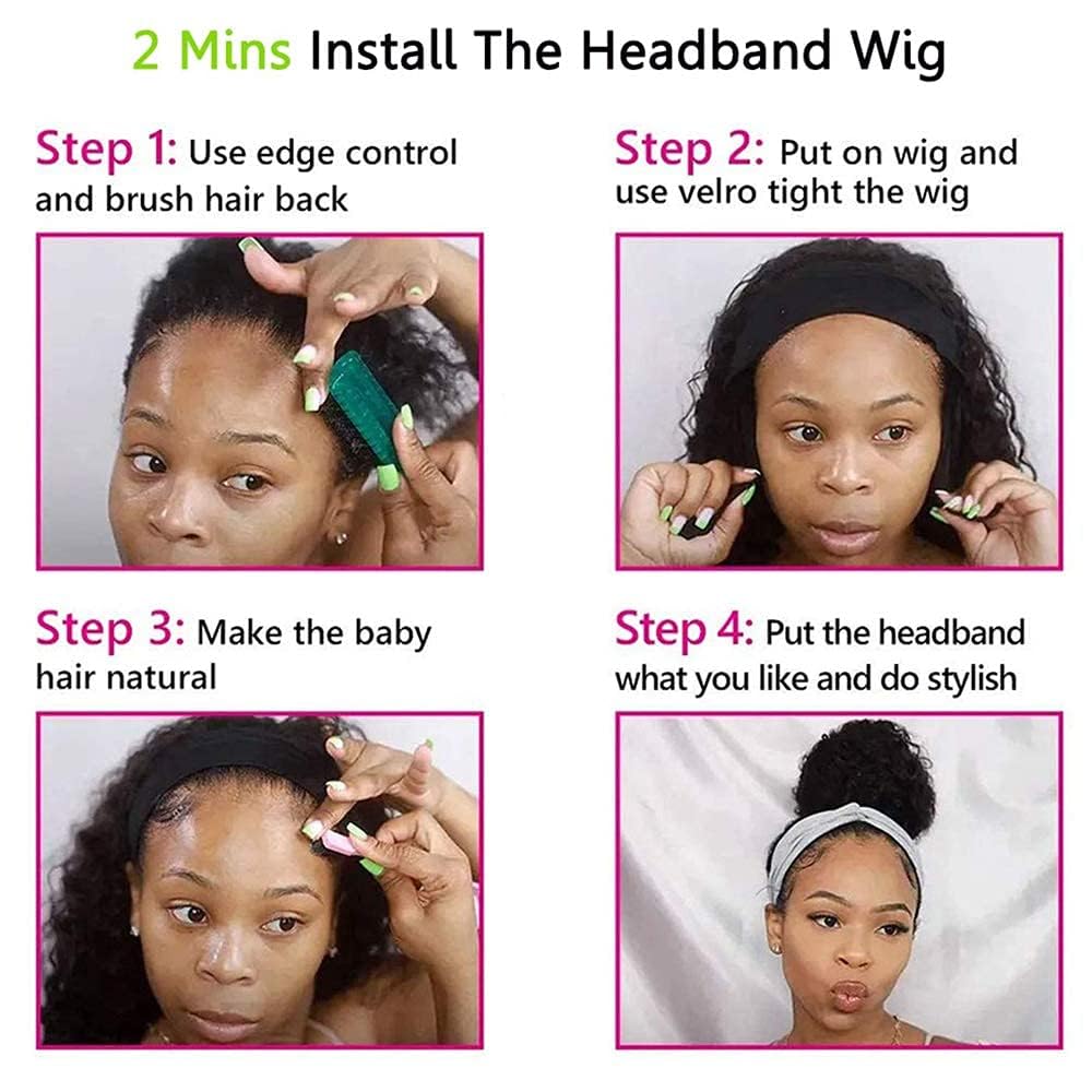 KLAIYI 24-Inch Water Wave Curly Human Hair Headband Wig 180% Density for Black Women - Image 6