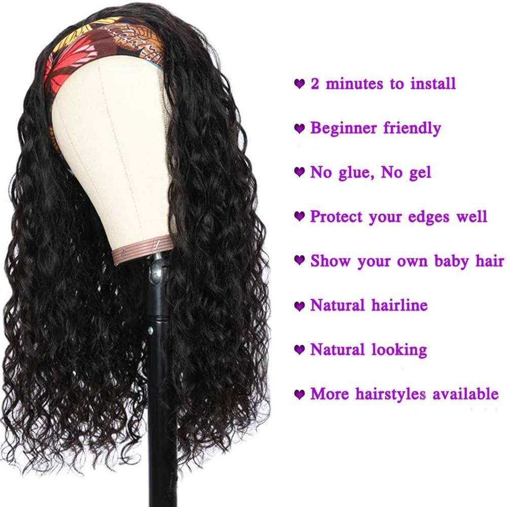 KLAIYI 24-Inch Water Wave Curly Human Hair Headband Wig 180% Density for Black Women - Image 7