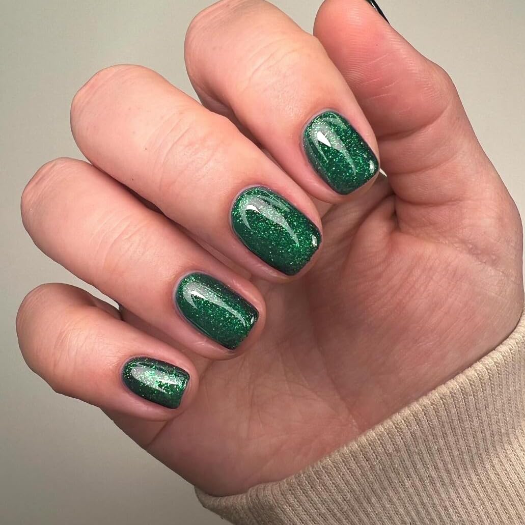 KQueenest 24 Pcs Short Square Glitter Green Press On Nails for Spring Summer Manicure - Image 2