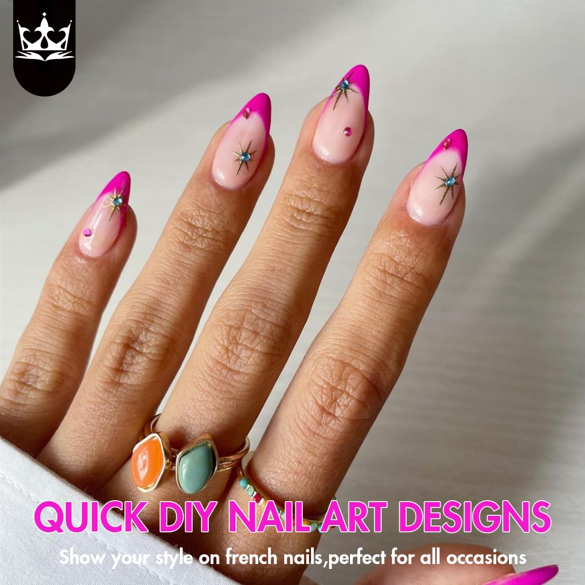 KQueenest 30 Piece Short Almond Hot Pink French Tip Press On Nails for Women - Image 4