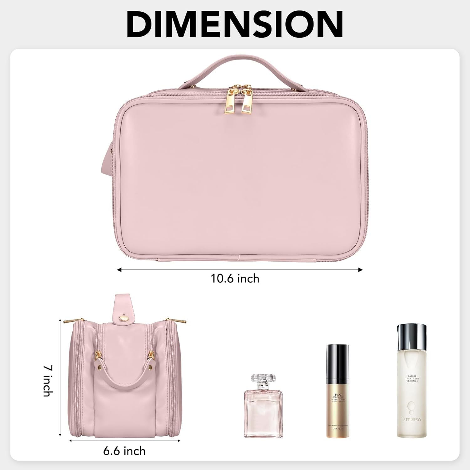 Large Capacity Pink Waterproof Travel Makeup Bag with Vertical Brush Holder - Image 6
