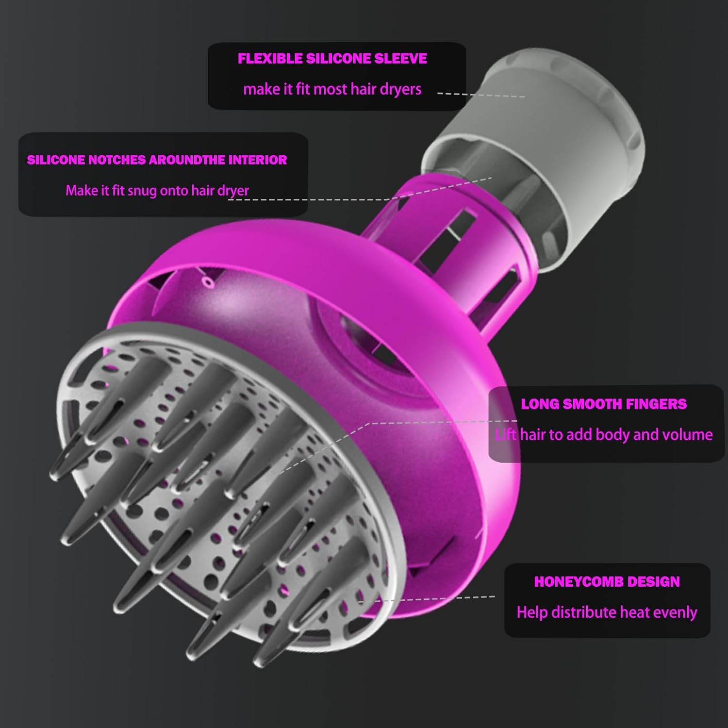 Universal Hair Diffuser Attachment for Blow Dryers 1.7 to 2.1 Inch Nozzles - Image 3