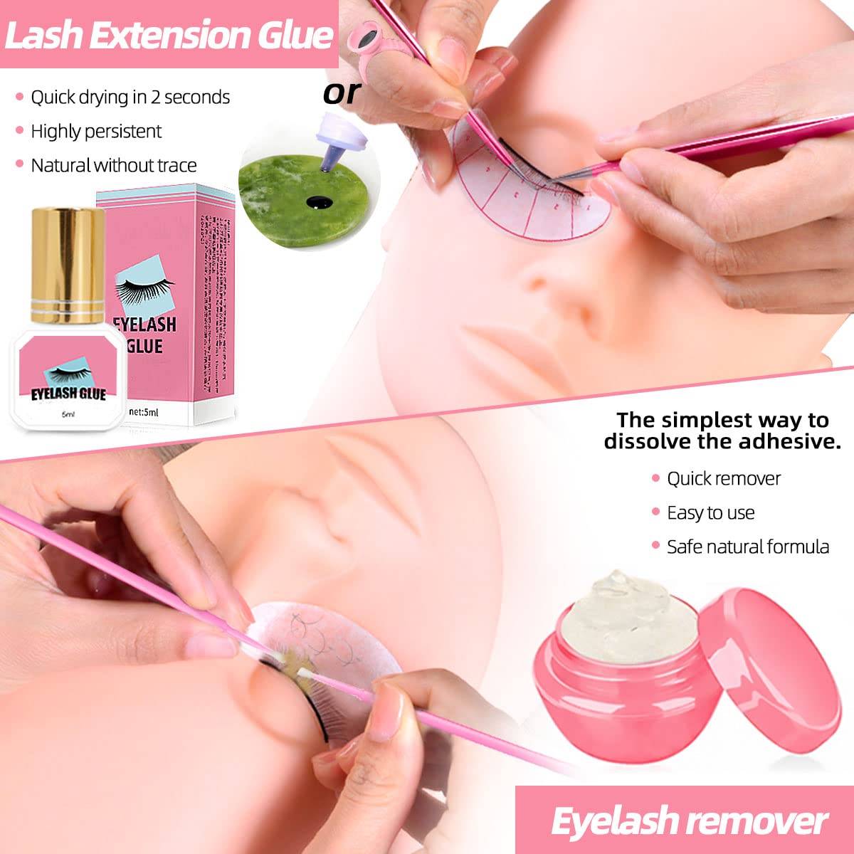 Beginner Lash Extension Kit 35pc with Mannequin Head, USB Fan, Shampoo, Practice Strips - Image 5