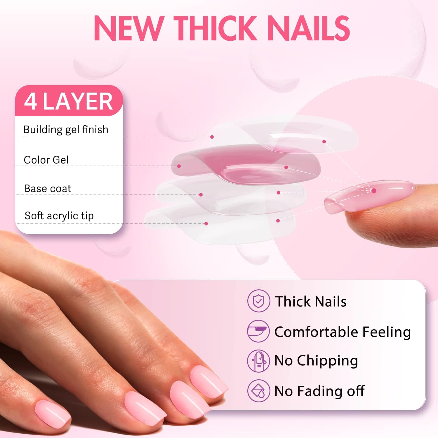 Light Pink Short Square Press On Nails 24 Pack Reusable with Protective Coat - Image 4