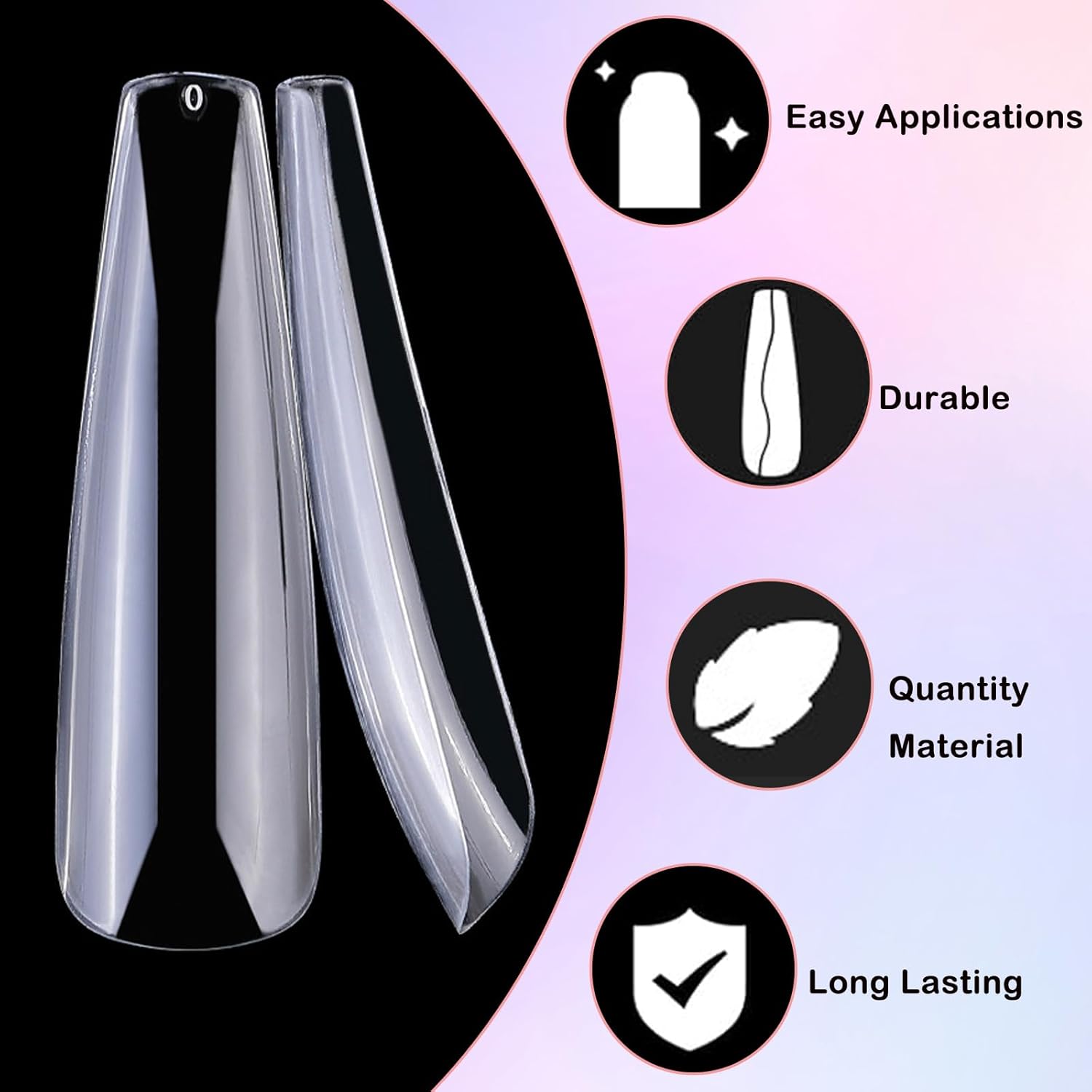 LoveOurHome XL Ballerina Acrylic Nail Tips Full Cover 240 Piece Set 12 Sizes ABS - Image 3