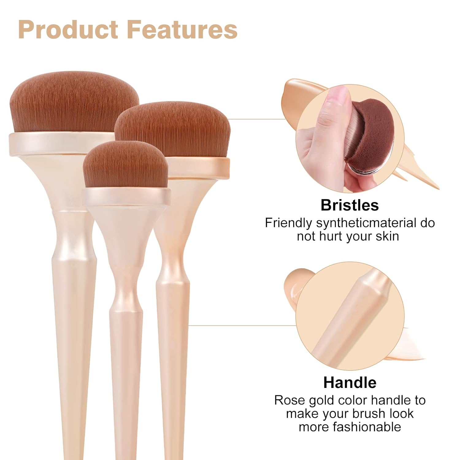 Rose Gold 10-Piece Makeup Brush Set for Foundation, Blush, Contour, Concealer, Eyeshadow - Image 2