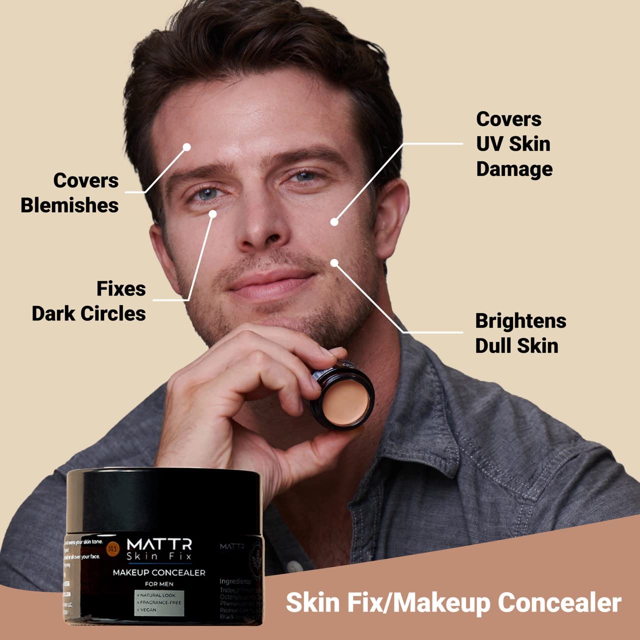 MATTR Skin Fix Tinted Concealer for Men 15g Vegan Formula for Blemishes and Fine Lines - Image 6
