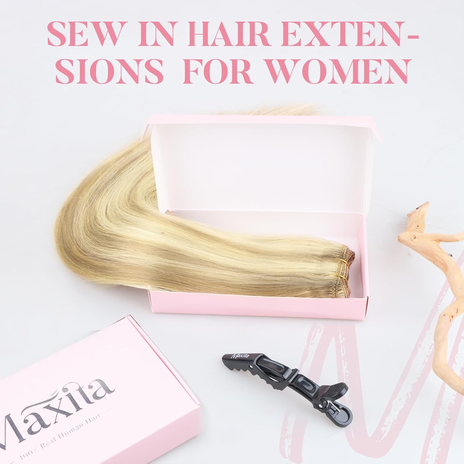 MAXITA 16 Inch Light Blonde Highlights Sew In Human Hair Extensions 80g Double Weft - Image 9