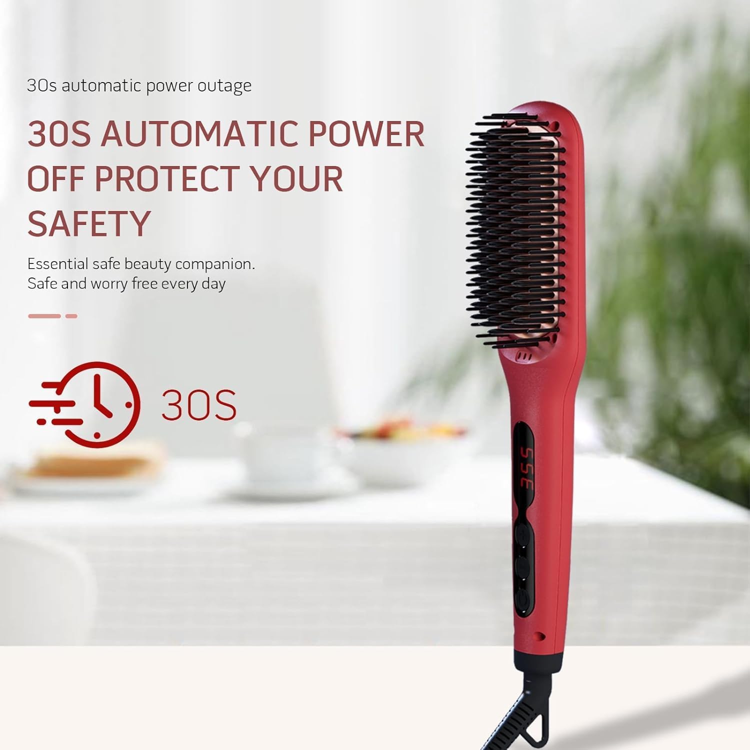 Megawise Pro Ceramic Ionic Hair Straightener Brush, Fast Heating, Auto-Off, Tomato Red - Image 5