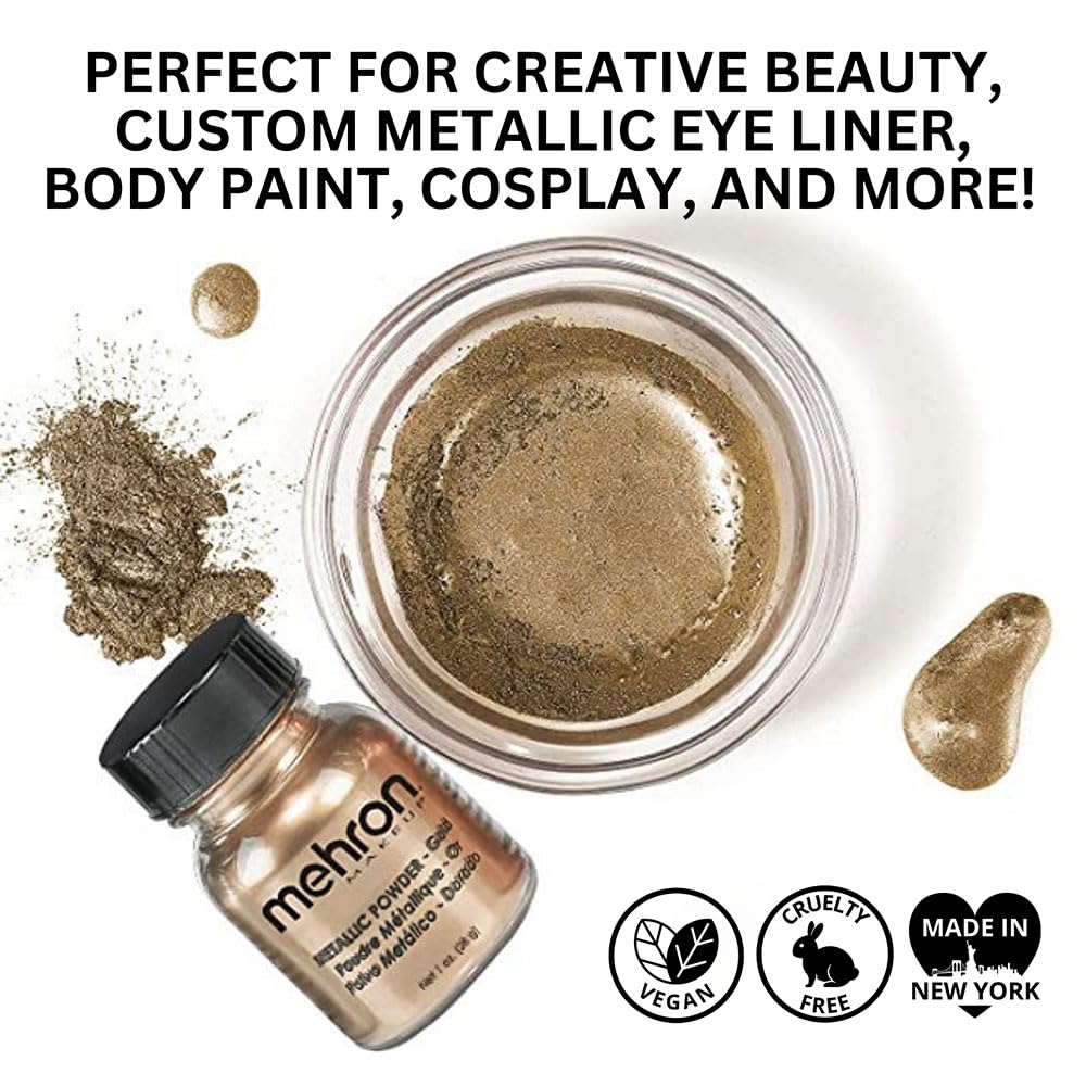 Mehron Metallic Gold Chrome Powder 1 oz Face Body Eyeshadow Eyeliner Pigment - Image 3