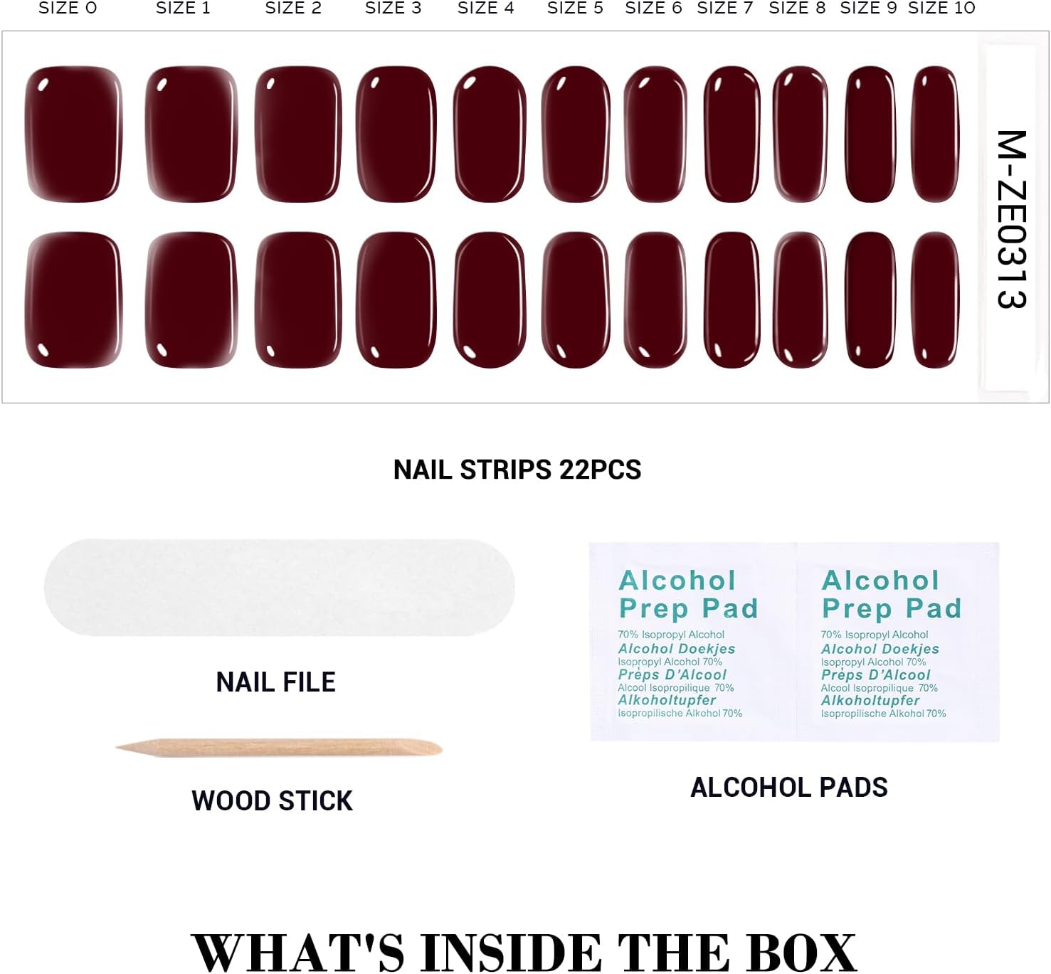 MelodySusie Qcoat Wine Red Gel Nail Strips, 22 Wraps, Salon Quality, Long Lasting - Image 4