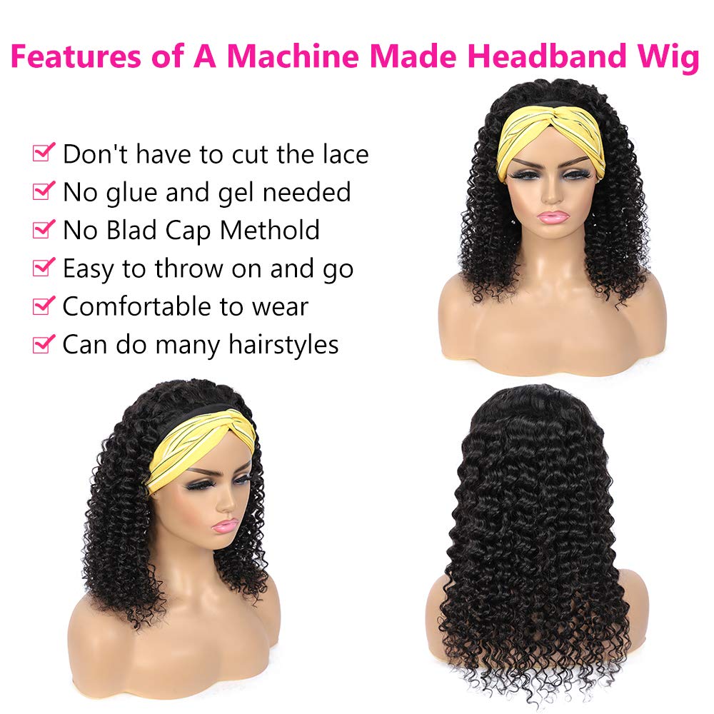 Mengkai 16 Inch Curly Human Hair Headband Wig for Women, No Lace - Image 4