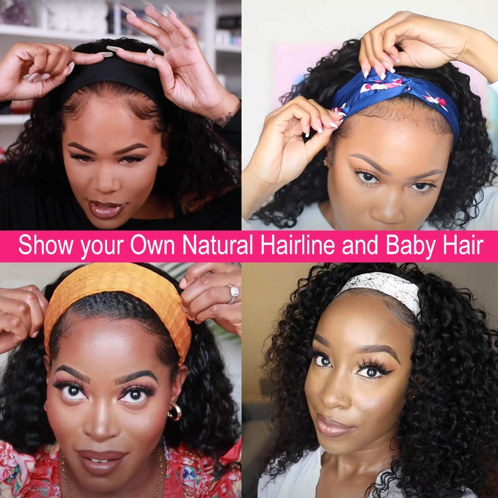 Mengkai 18 Inch Curly Human Hair Glueless Machine Made Headband Wig - Image 3