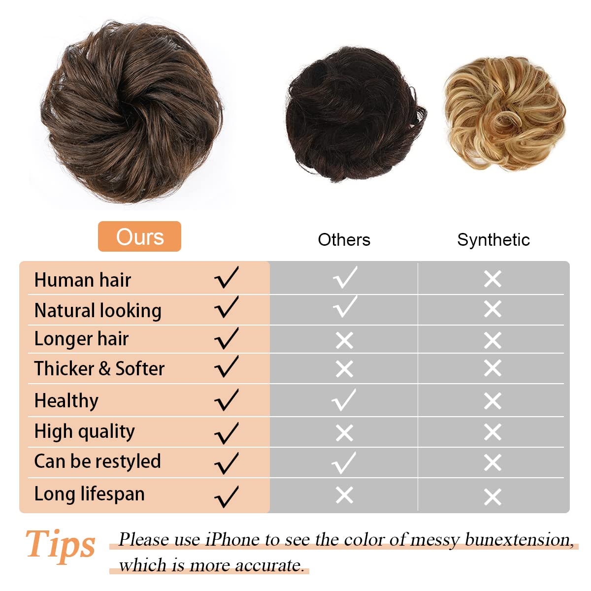 Chic Messy Bun Hair Piece 100% Human Hair Layered Wavy Curly Updo Dark Brown - Image 4