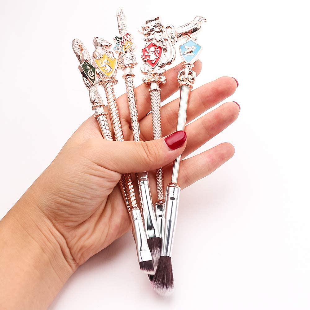 5 Piece Rose Gold Metal Wand Makeup Brush Set for Women - Image 4