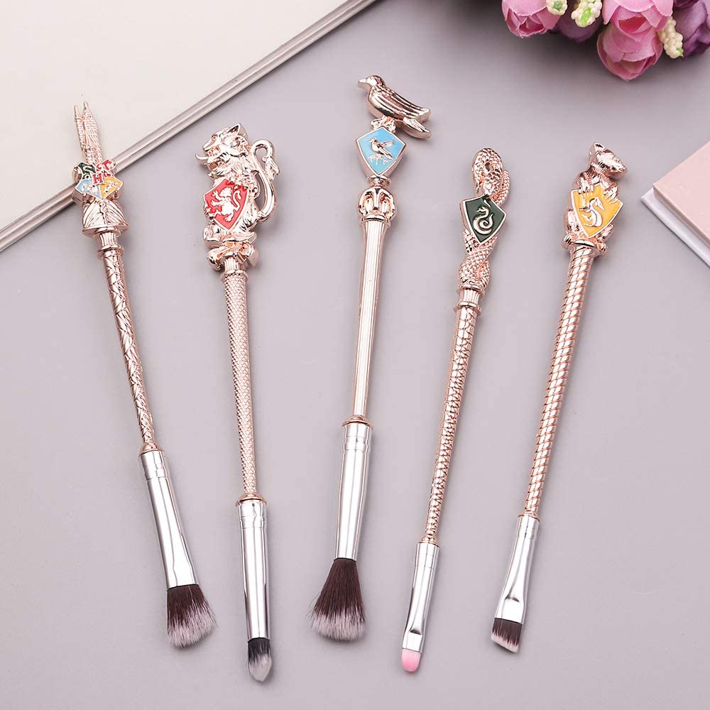 5 Piece Rose Gold Metal Wand Makeup Brush Set for Women - Image 7