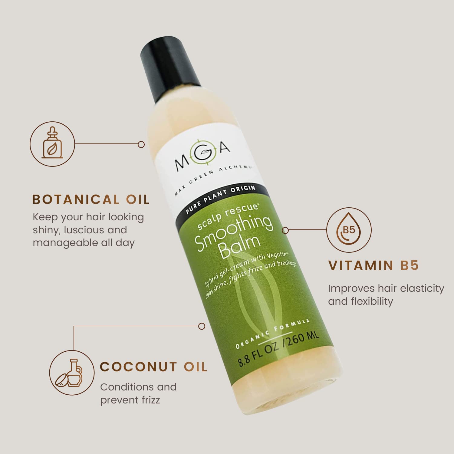MGA Vegan Hair Smoothing Balm 8.8 fl oz Organic Scalp Rescue Keratin Argan Oil - Image 2