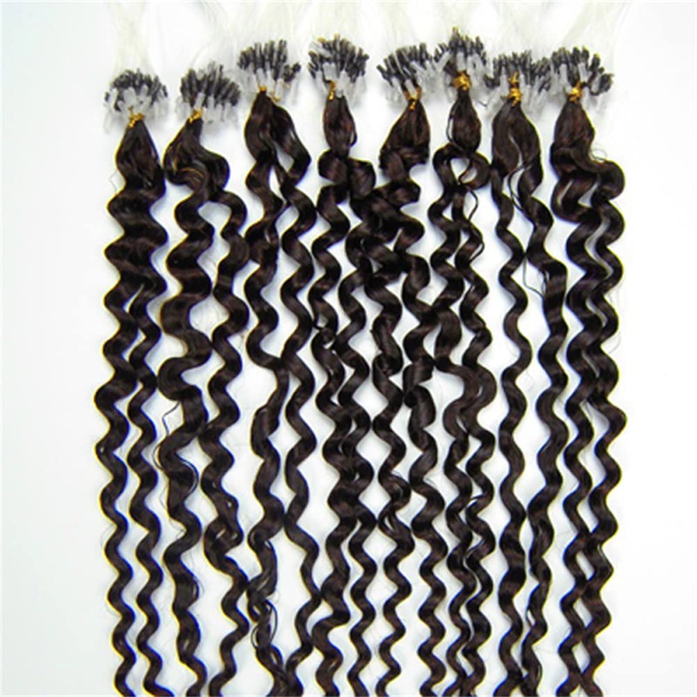 20 Inch Dark Brown Remy Human Hair Micro Loop Curly Extensions 100 Strands - Image 3