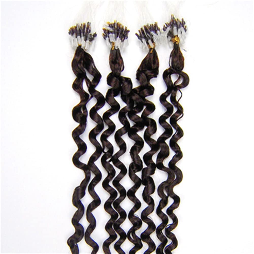 20 Inch Dark Brown Remy Human Hair Micro Loop Curly Extensions 100 Strands - Image 2