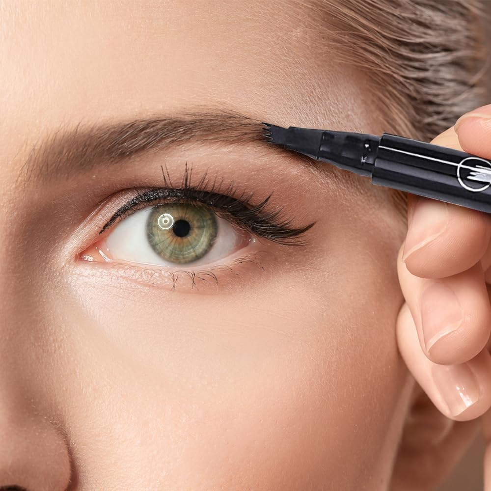 4 Fork Tip Microblading Eyebrow Pencil, Long-Lasting Dark Brown Pen for Women - Image 5