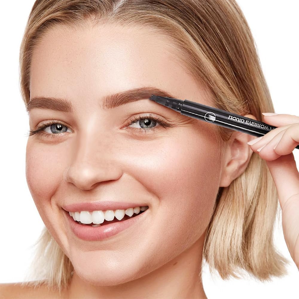 4 Fork Tip Microblading Eyebrow Pencil, Long-Lasting Dark Brown Pen for Women - Image 7