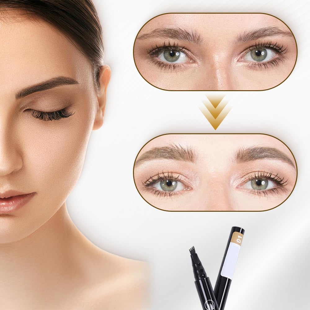 4 Fork Tip Microblading Eyebrow Pencil, Long-Lasting Dark Brown Pen for Women - Image 4