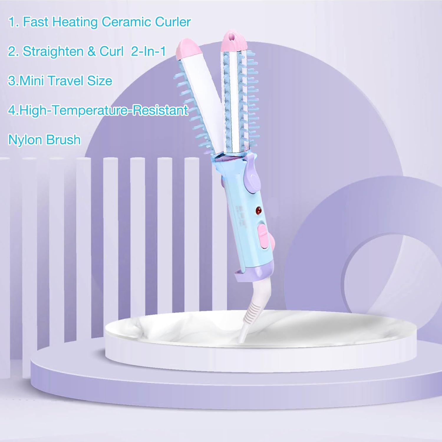 Blue 1 Inch Ceramic Mini Curling Iron and Hair Straightener for Short Medium Hair - Image 5